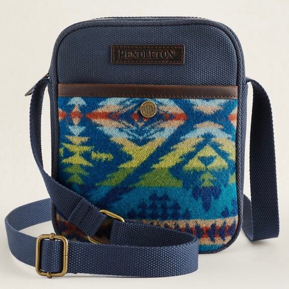 PENDLETON | Crossbody Satchel Canvas Wool Diamond Desert Navy Blue - Picture 7 of 7